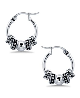 Oxidized Beads Round Click Top Hoop Earrings