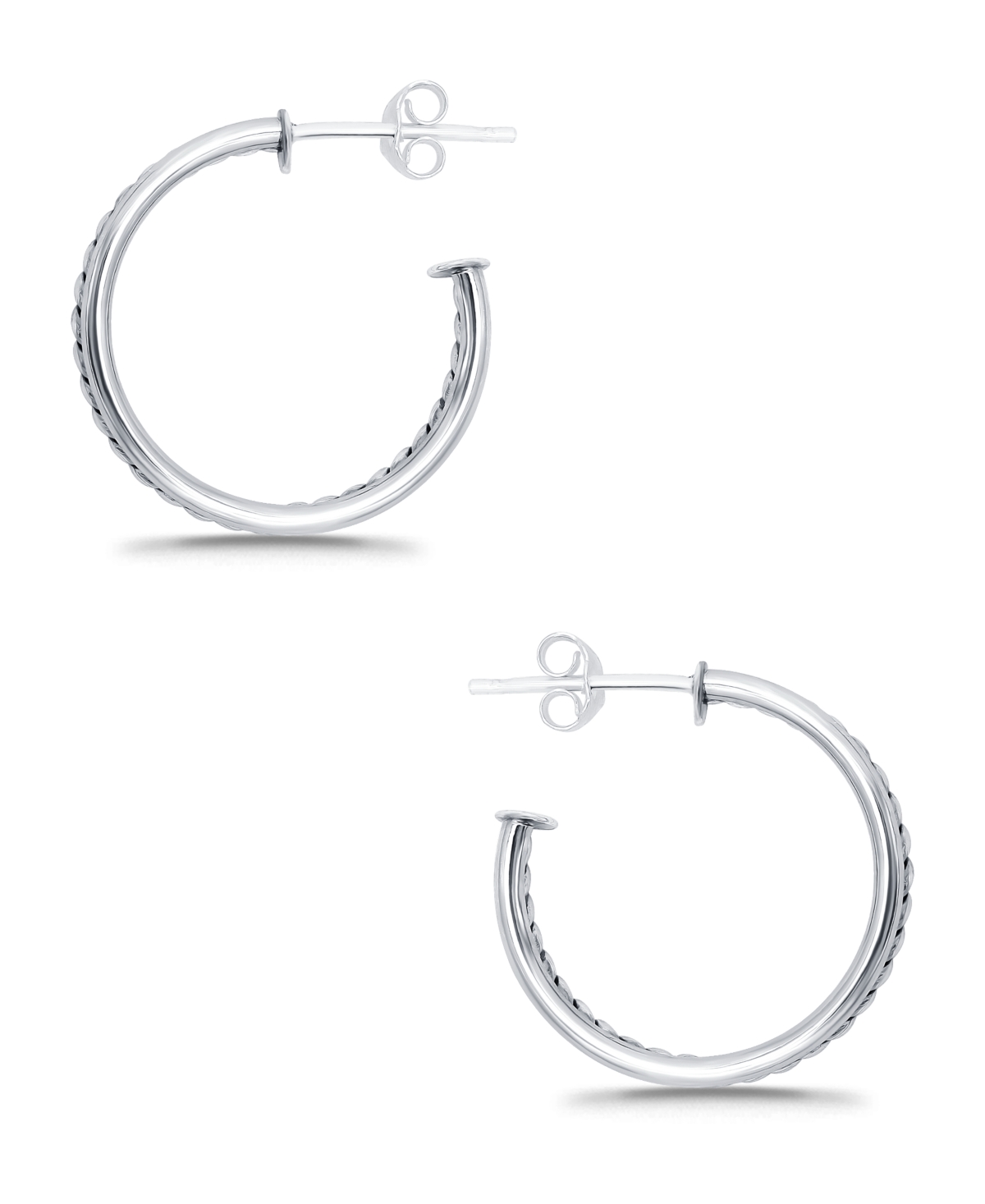 Macy's Oxidized Polish Tubing Post Hoop Earrings In Silver