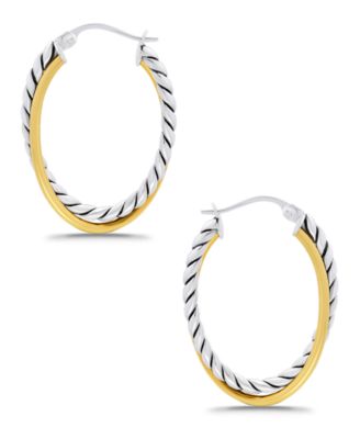 Oxidized Oval Two Row Polish Tubing Click Top Hoop Earrings