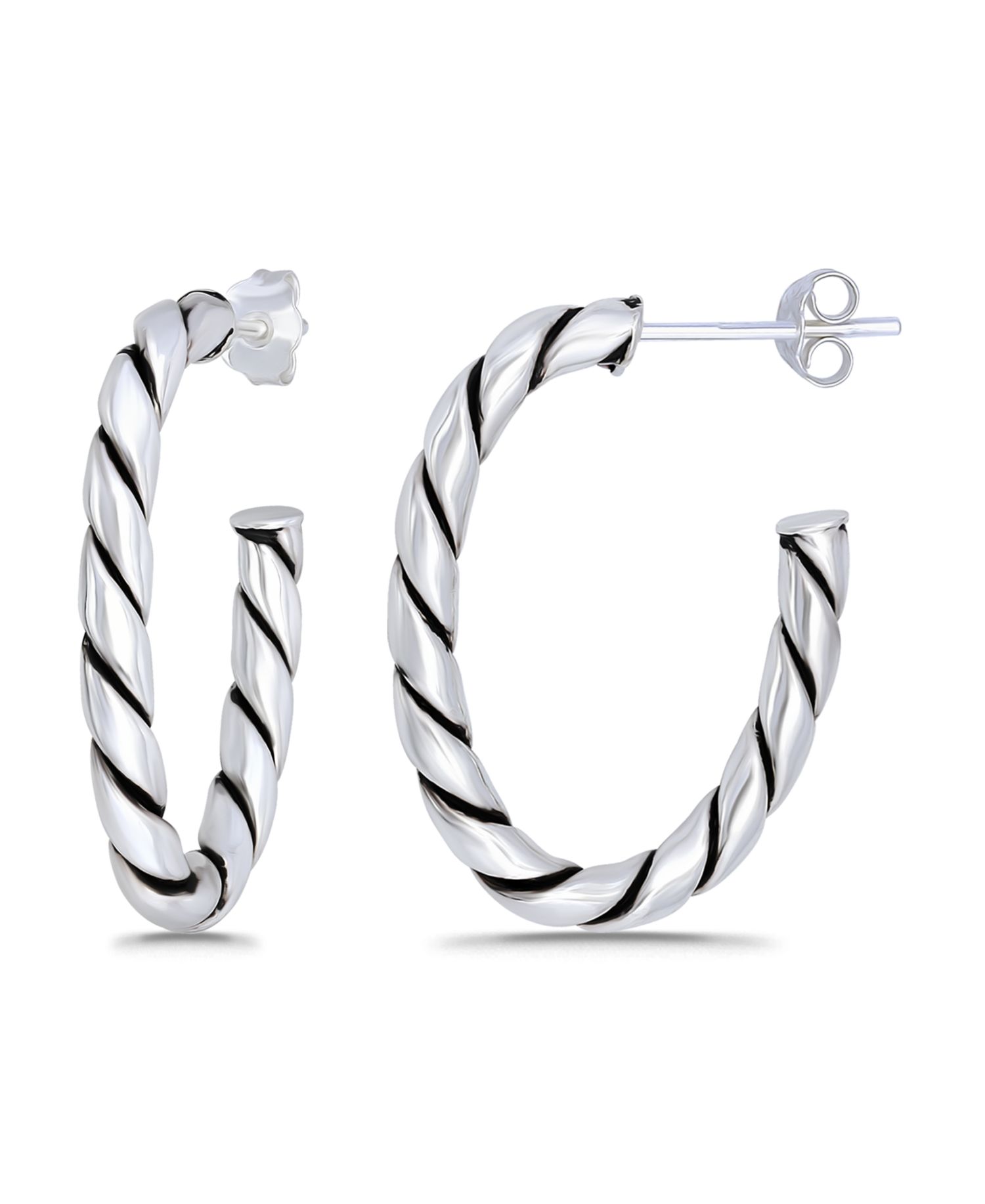 Oxidized Twist Half Hoop Post Earrings