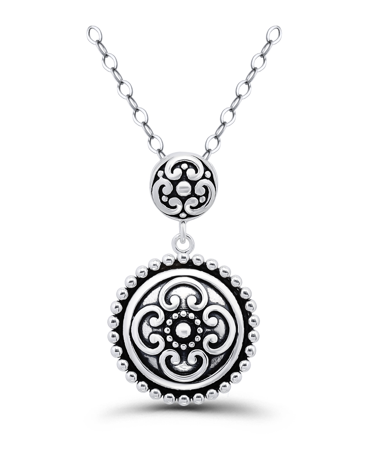 Macy's Oxidized Round Circle Celtic Style Pendant Necklace In Silver