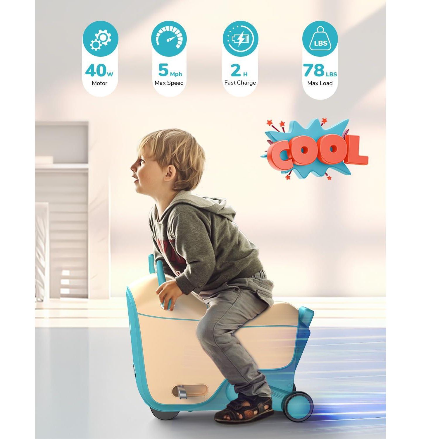 Детская игрушка Gyroor GNU 40W Electric Trolley Suitcase Inspired Electric Ride-On Luggage for Kids, A Fun & Practical Travel Buddy Ages 3-6-up to 5 Miles 5MPH, цвет: Синий — фото 5