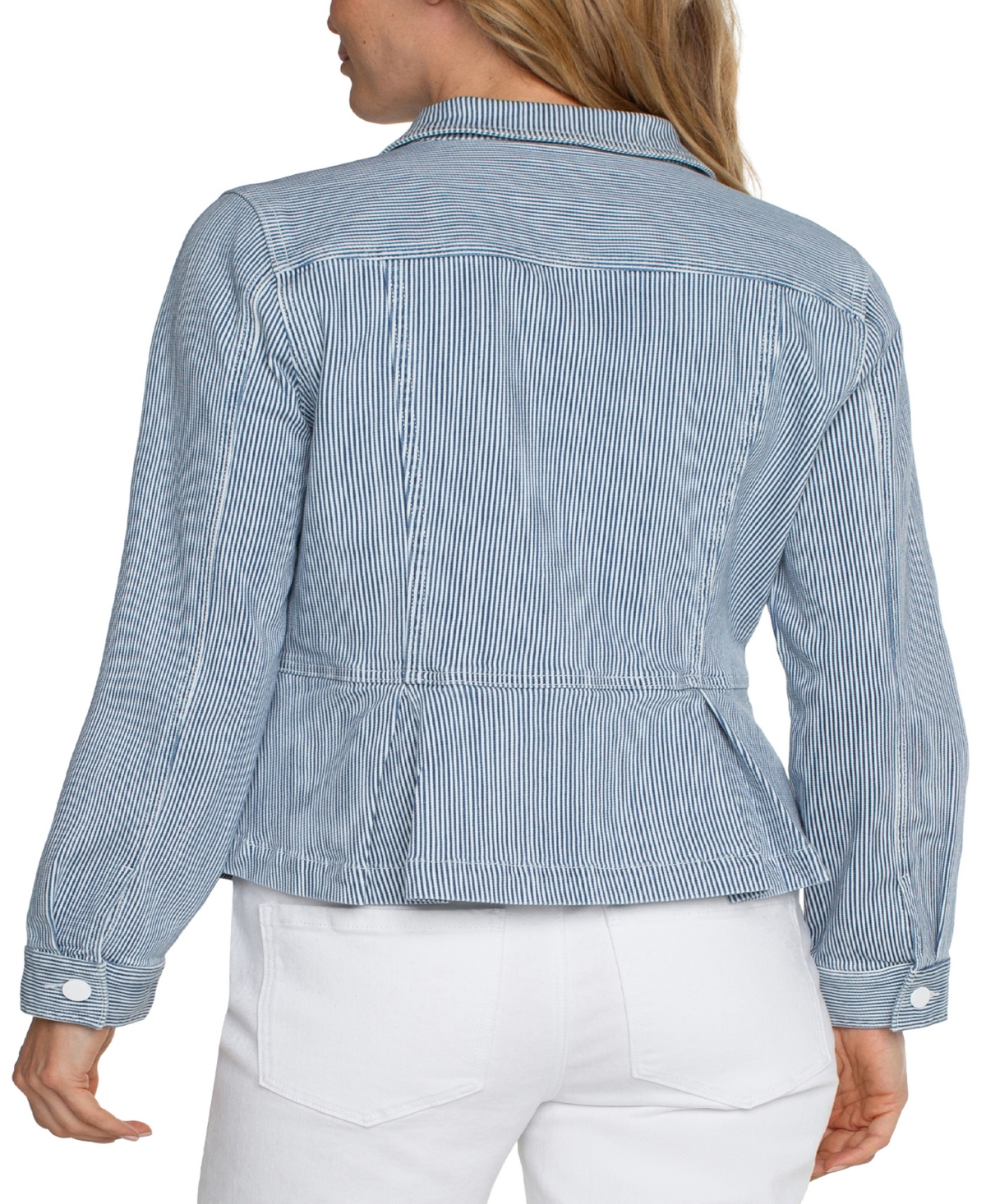 Liverpool Los Angeles Stripe Peplum Trucker Jacket In Chambray S