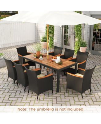 9 PCS Patio Dining Set for 8 Large Conversation Set w/ Umbrella Hole Seat Cushion