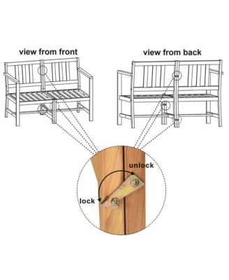 3 in 1 Acacia Wood Furniture Set Patio Outdoor w/ Cushion Coffee Table