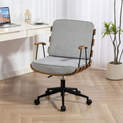 35.83"H Modern 360 Swivel Office Chair, Solid Wood Task Chair with Adjustable Height and Bent Wood