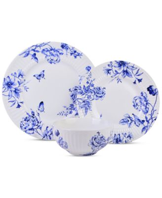 Cassian Embossed Toile Blue Porcelain 12 Pc. Dinnerware Set, Service for 4