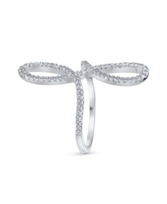 Simple Large Pave Cubic Zirconia Elegant Full Finger Armor CZ Statement Swirl Infinity Ring Sterling Silver