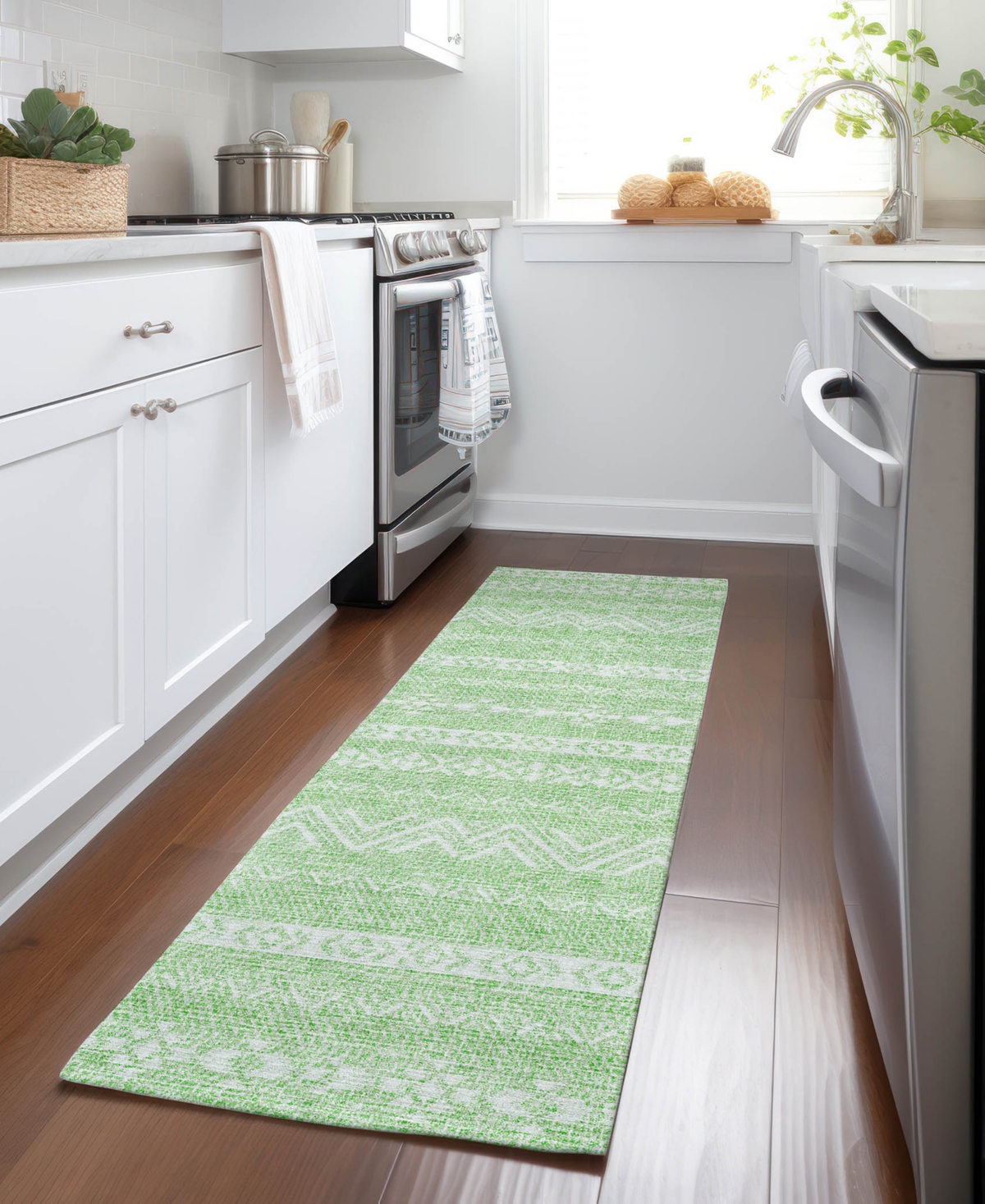 Shop Addison Chantille Machine Washable Acn803 2'3''x7'6'' Runner Area Rug In Lime