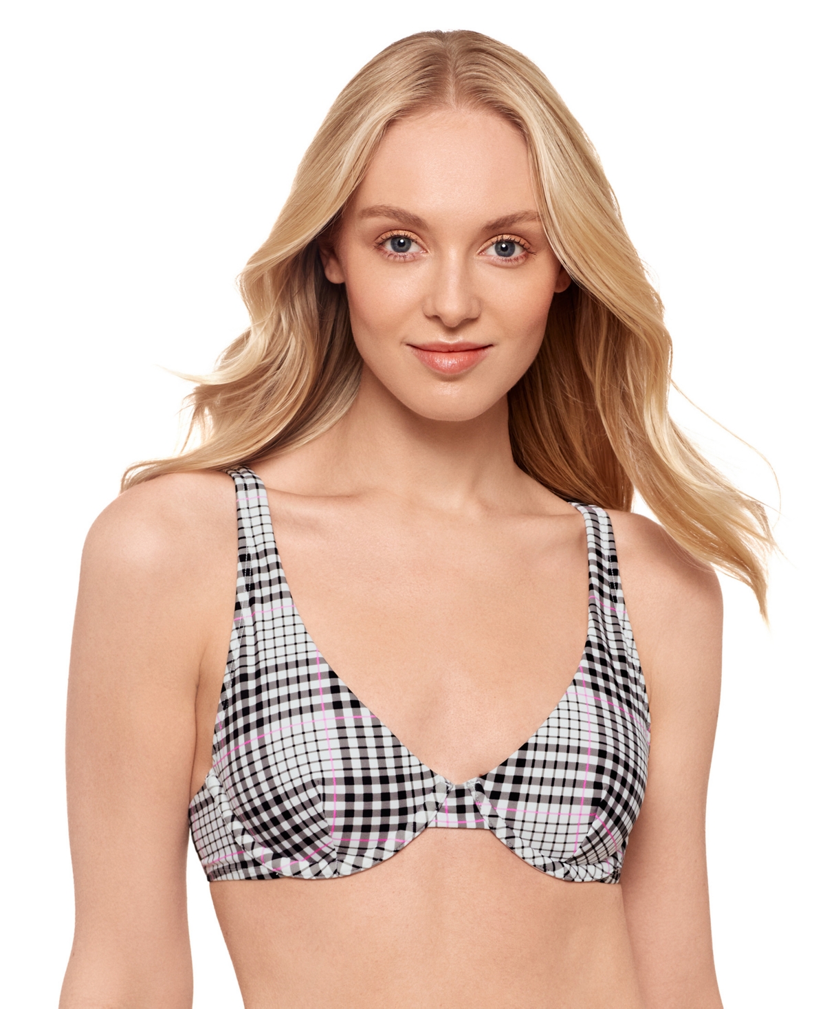 Juniors' Plaid Underwire Bikini Top, Exclusively at Macy's - Black/white