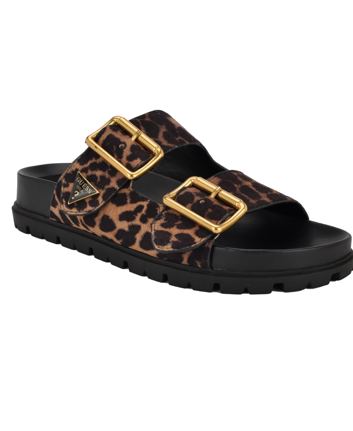 Shop Guess Women's Fasten Double-buckle Footbed Sandals In Leopard Suede