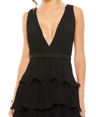 Women's Sleeveless Ruffle Tiered V Neck Gown