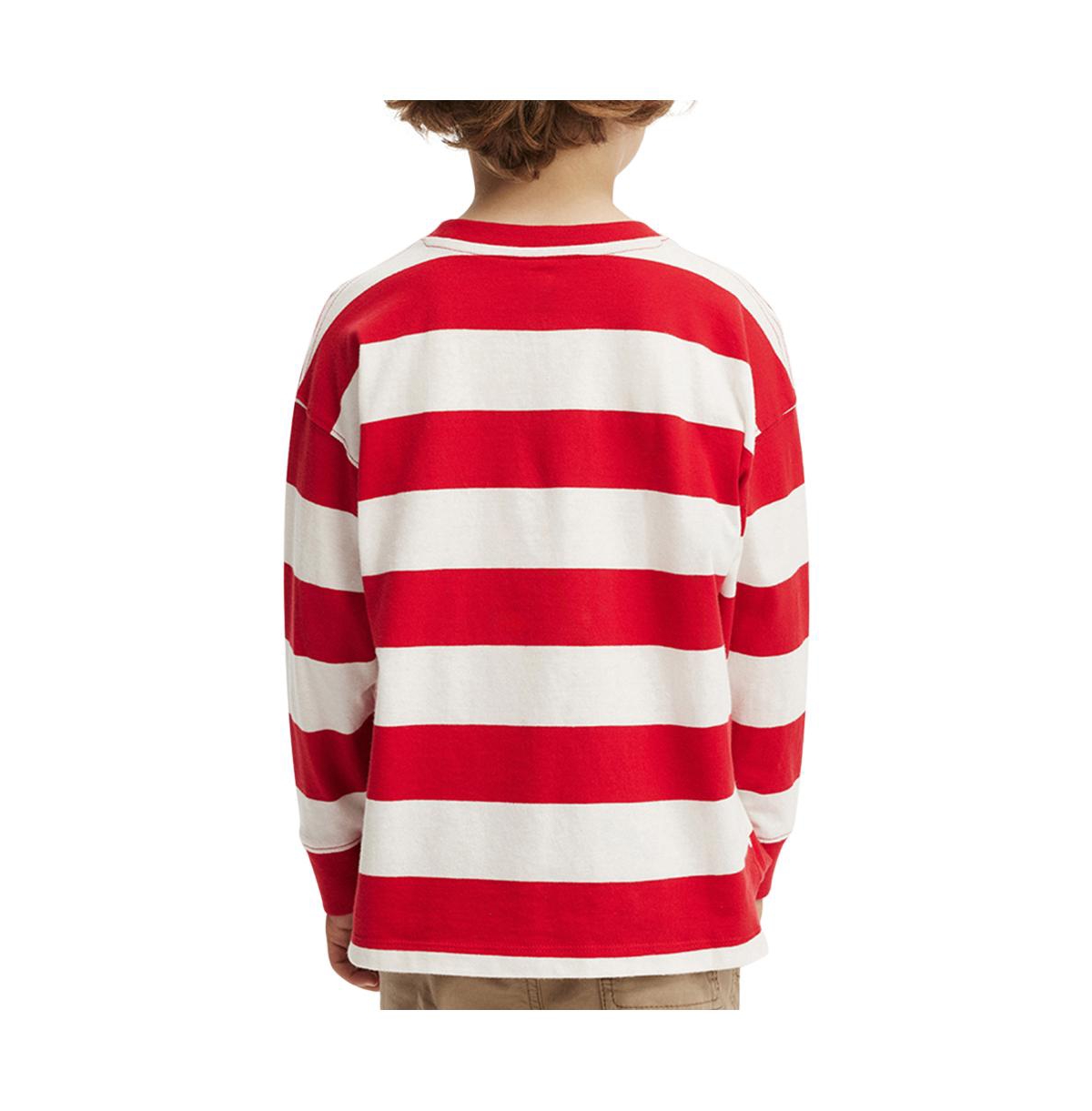 Cotton On Boys Little/Big The Essential Long Sleeve Tee -varsity red stripe
