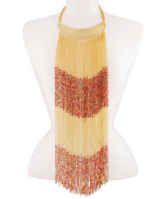 Kendi Amani Maasai Beaded Necklace-Long - Gold and red