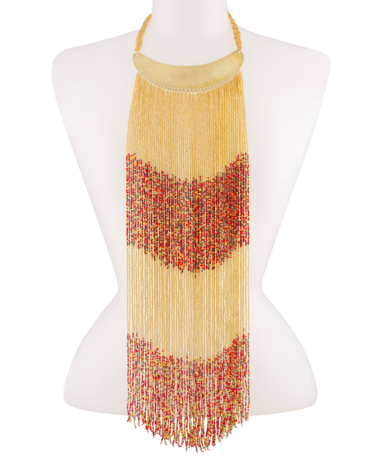 Maasai Beaded Necklace-Long - Gold and red