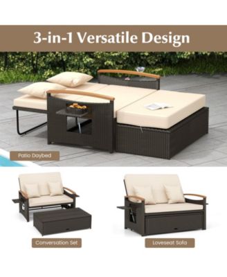 Outdoor Wicker Daybed with Folding Panels and Storage Ottoman