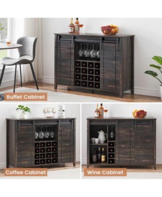 Wine Bar Cabinet,47" Farmhouse Coffee Bar Cabinet with Sliding Barn Door, Buffet Sideboard Cabinet with 16 Bottle Wine Rack for Dining, Living Room Dining Kitchen