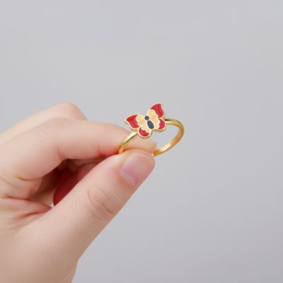 14k Gold Plated Colorful Enamel Butterfly Adjustable Ring