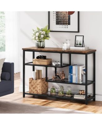 Console Table, 4-Tier Sofa Tables Narrow Entryway Table with Glass Shelf and Metal Frame, 39.4" Behind Couch Table Industrial Hallway Table for Living Room, Foyer, Bedroom