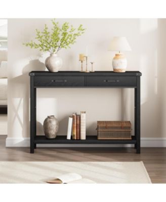 Wooden Entryway Table, Farmhouse Console Table with 2 Drawers, Sofa Table with Storage for Living Room, Hallway Foyer Table Home Furniture