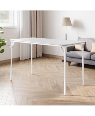 Folding Table, Portable Folding Card Rectangle Table with Sturdy Metal Frame, PU Leather Upholstered Foldable Table, for Dining Room, Living Room, Office, Camping