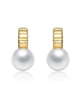 Sterling Silver 14K Gold Plated with Freshwater Pearl Textured C-Hoop Drop Earrings