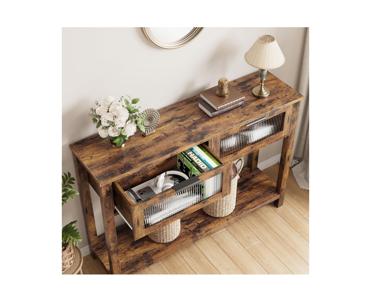 gaomon Entryway Table, Tier Console Table with Storage, Wood Sofa Table with Glass Drawers for Entry Way, Hallway,Living Room