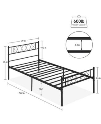 Twin Size Platform Bed Frame with Headboard, Heavy Duty Mattress Foundation with Metal Slats Support, No Box Spring Needed, Under Bed Storage