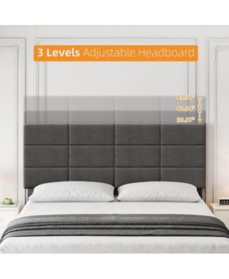 Full Bed Frame, Linen Upholstered Platform Full Bed Frame with Height Adjustable Headboard, Metal Frame Full Bed Frame with Strong Wood Slats and Support Legs, No Boxing Needed