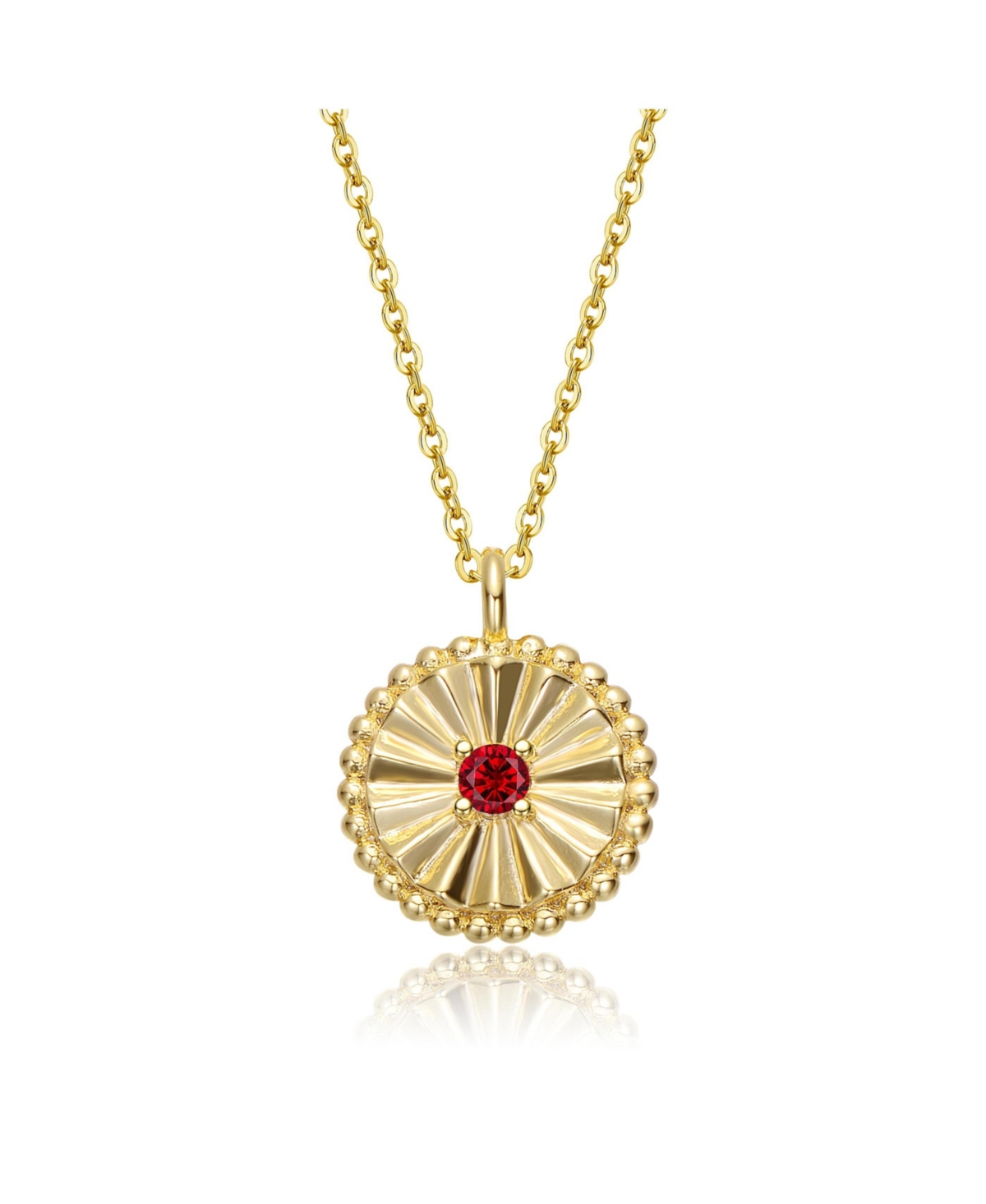 Exquisite 14k Gold Plated with Red Cubic Zirconia Sun Medallion Pendant Necklace - Red