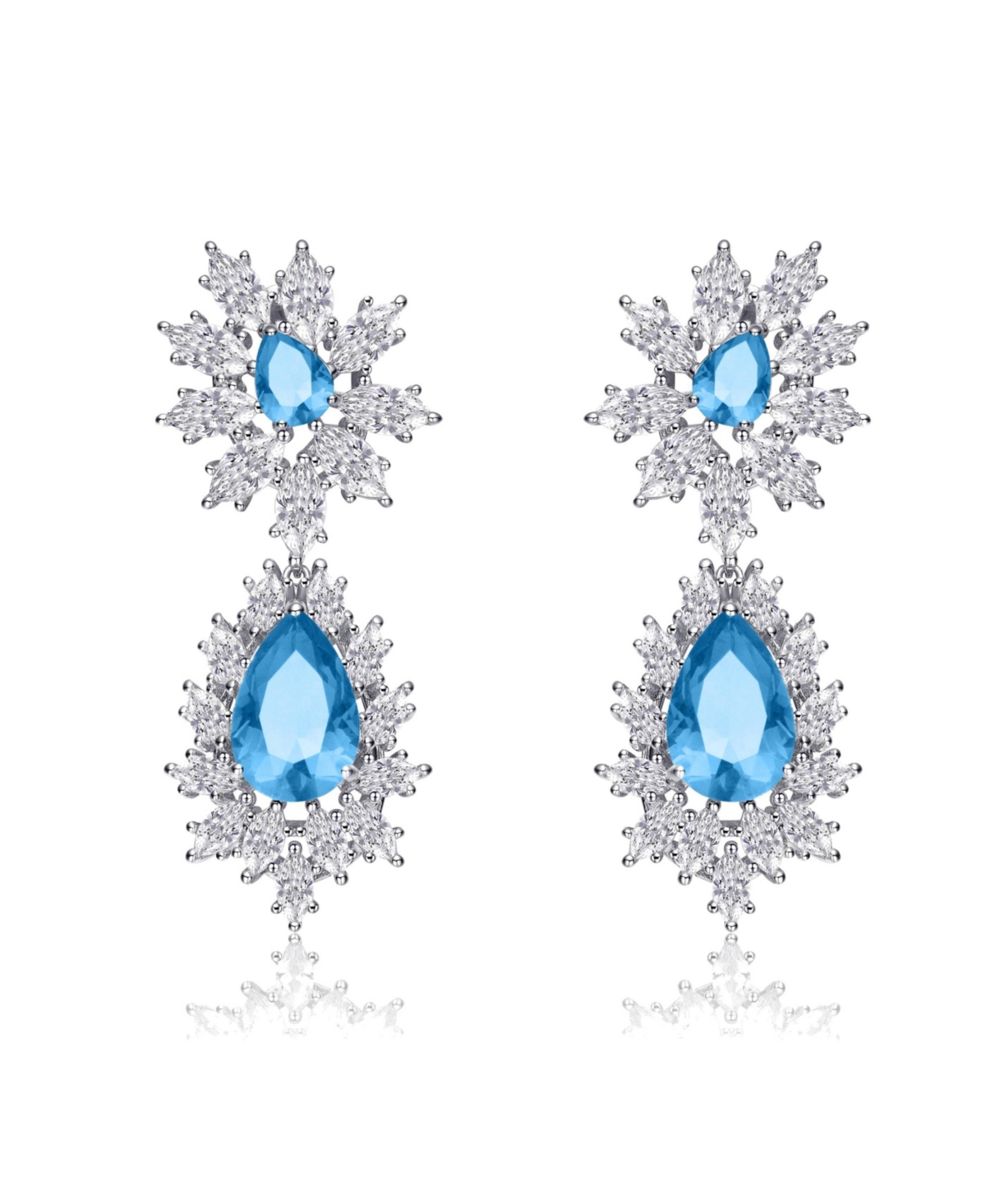 Genevive Sterling Silver White Gold Plated with Clear, Green, Blue, orCubic Zirconia Drop Earrings - Light blue