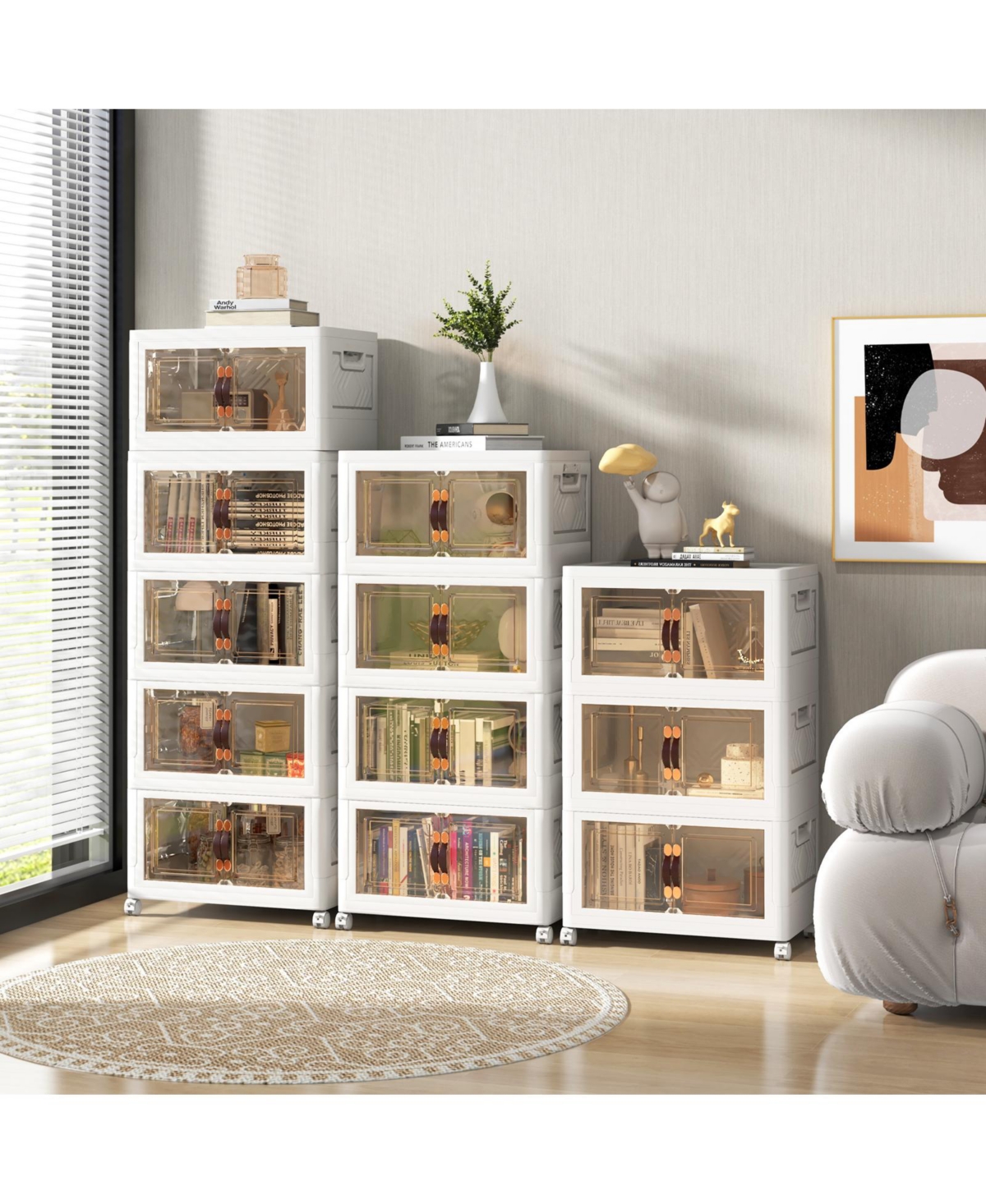 Gouun Stackable Storage Bins with Lockable Wheels-3 Pack