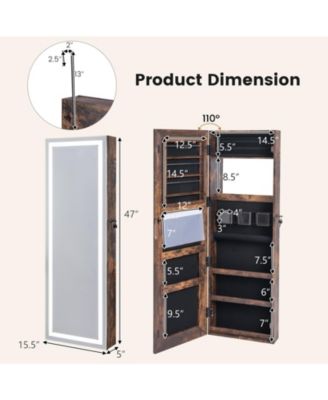Mirrored Jewelry Armoire with Full Length Mirror and 2 Internal LED Lights