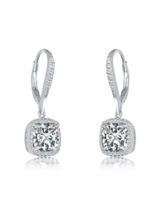 Sterling Silver with Clear Round and Radiant Cubic Zirconia Drop Earrings