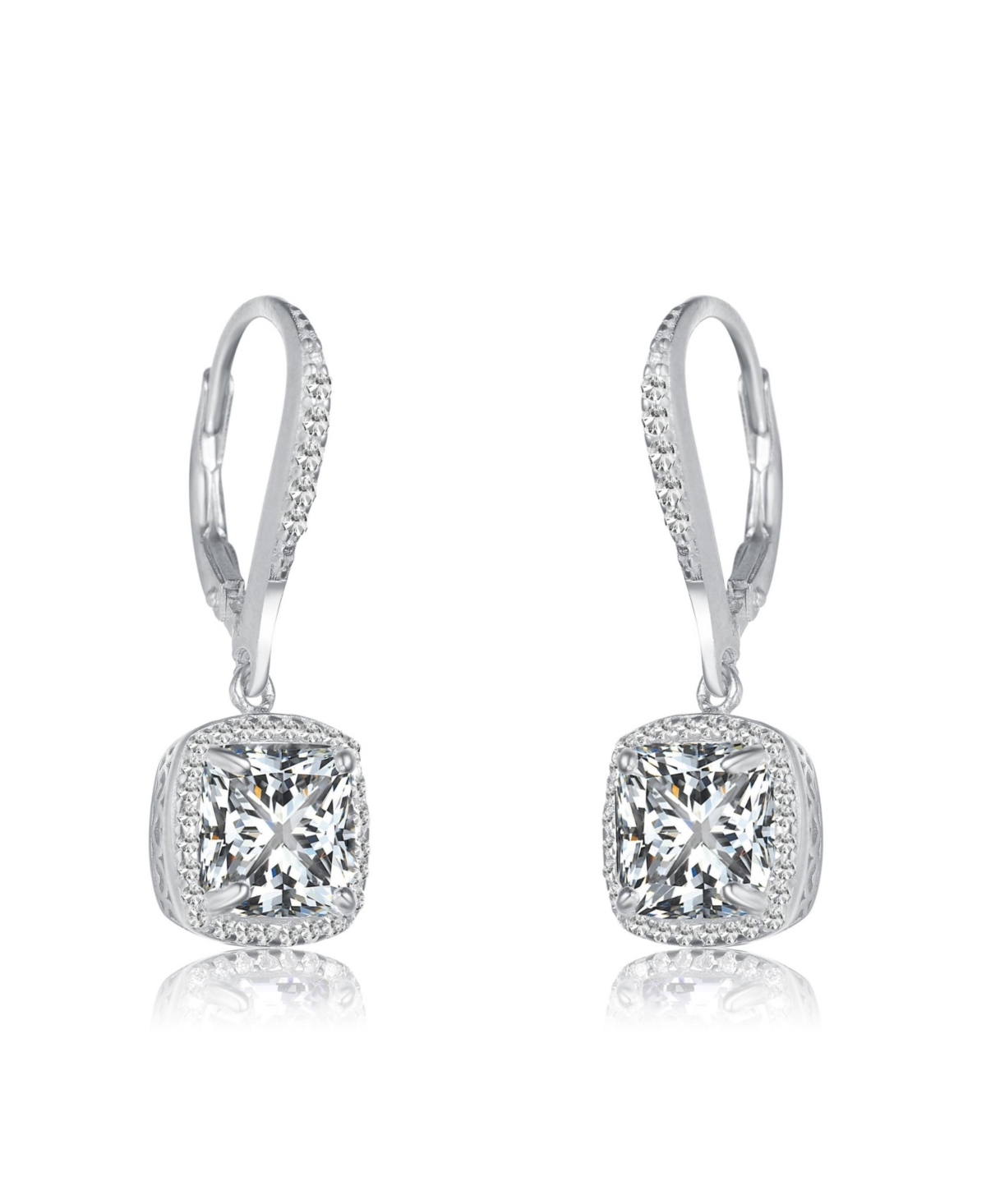 Genevive Sterling SilverGold Plated Clear Round and Radiant Cubic Zirconia Drop Earrings - White