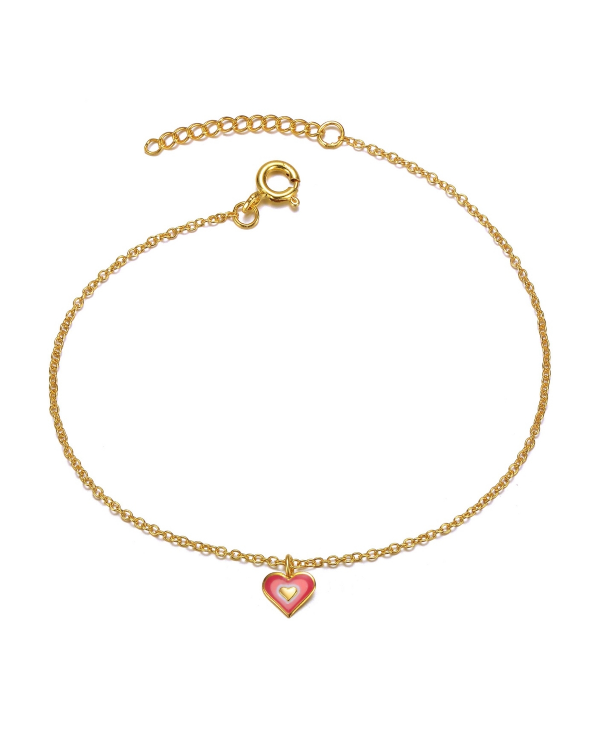 14k Gold Plated Red & Pink Enamel Halo Heart Charm Bracelet - Gold