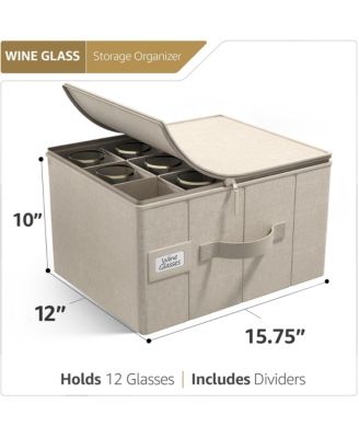 Stemware Storage Case - with Hard Shell, Dividers and Handle - Stemware Storage Containers Holds 12