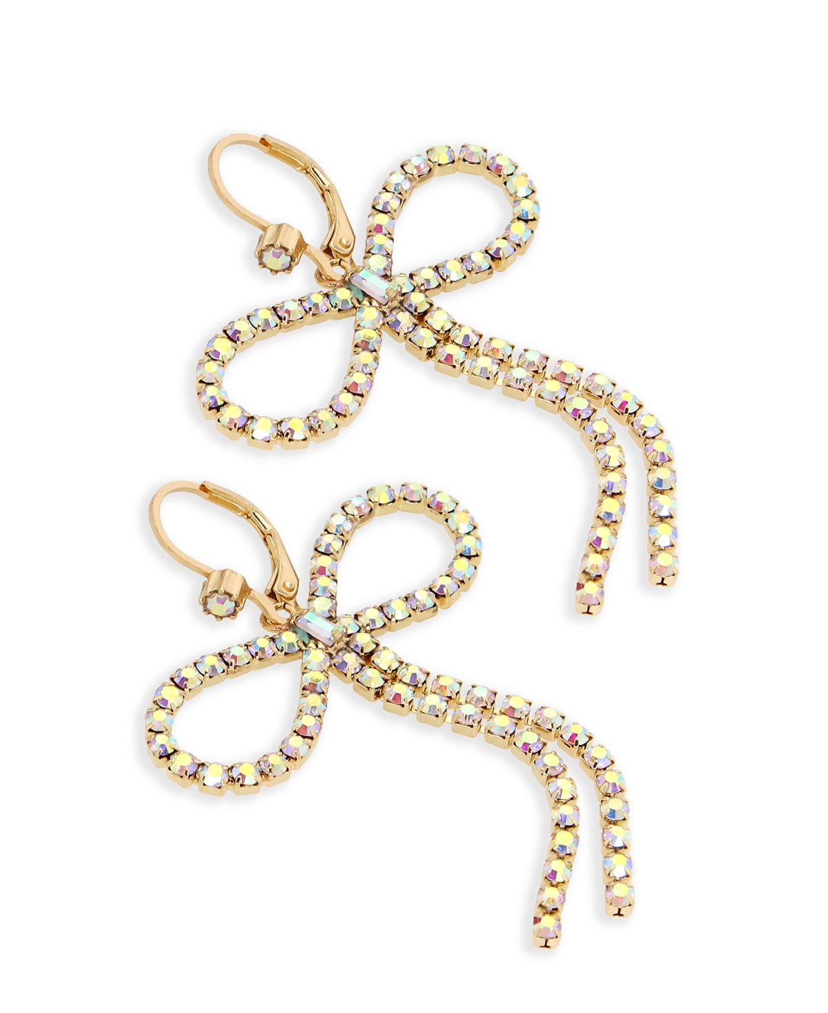Betsey Johnson Faux Stone Rhinestone Bow Drop Earrings -Gold