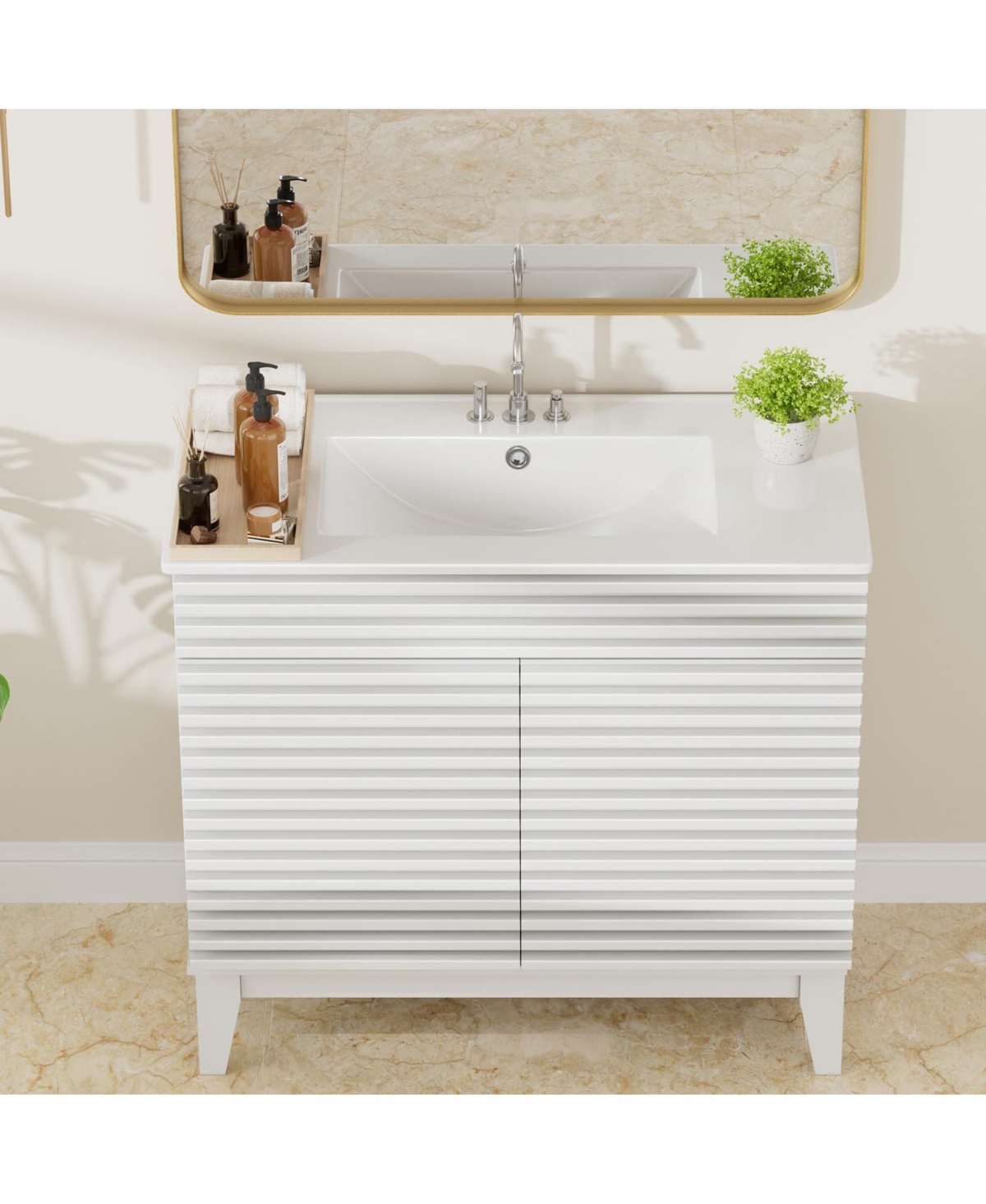 Lovmor Bathroom Ceramic Vanity Top with Three Holes in White