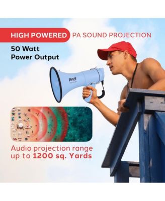 50-Watt Portable Megaphone with Siren, MP3 Input, Automatic Siren, Shoulder Strap, Lightweight