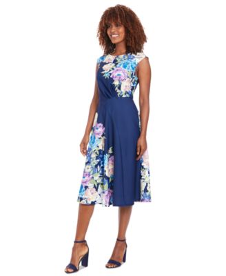 Women's Floral Extended-Shoulder Midi Dress