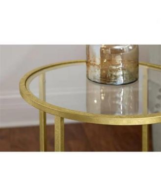 Round Accent Side Table Metal Glass Top Bottom Shelf End Table