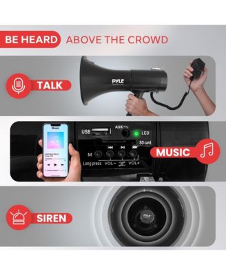 100-Watt Hand-Grip Megaphone with Siren, MP3/Aux Input, Rechargeable Battery, Lightweight Black Bullhorn