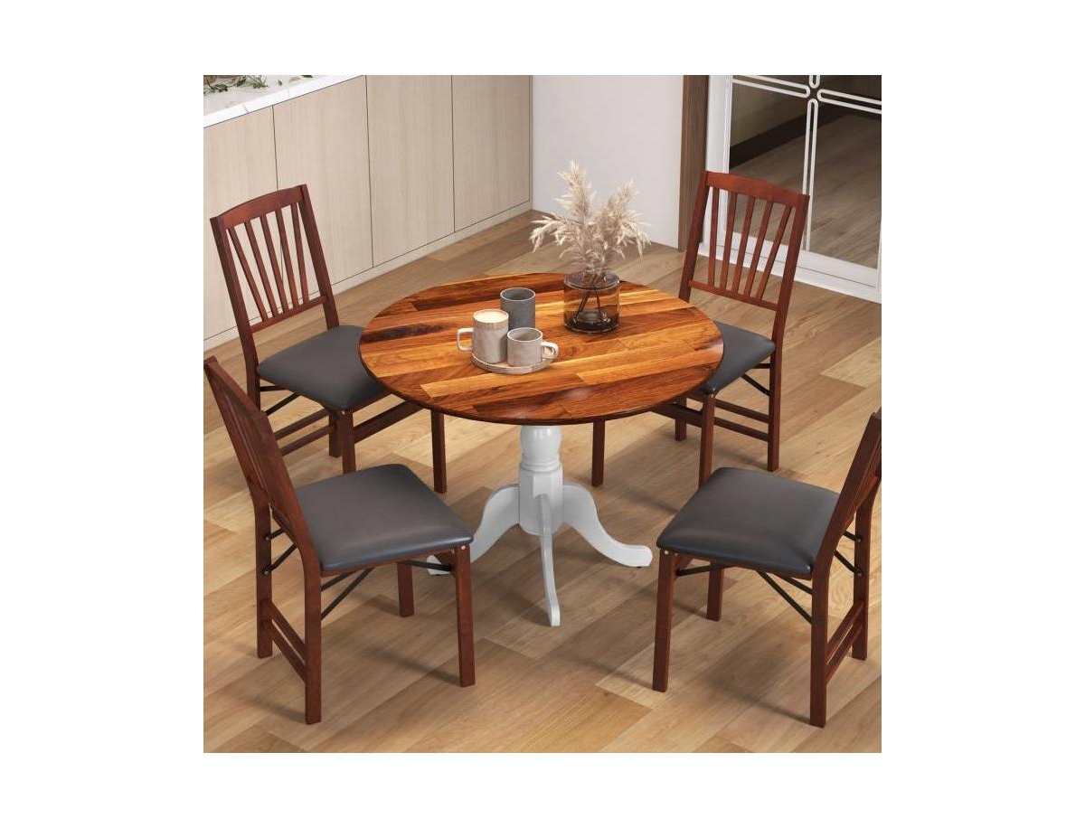 Slickblue Solid Wood Round 40-inch Kitchen Dining Table with Legs and Top - Brown-White