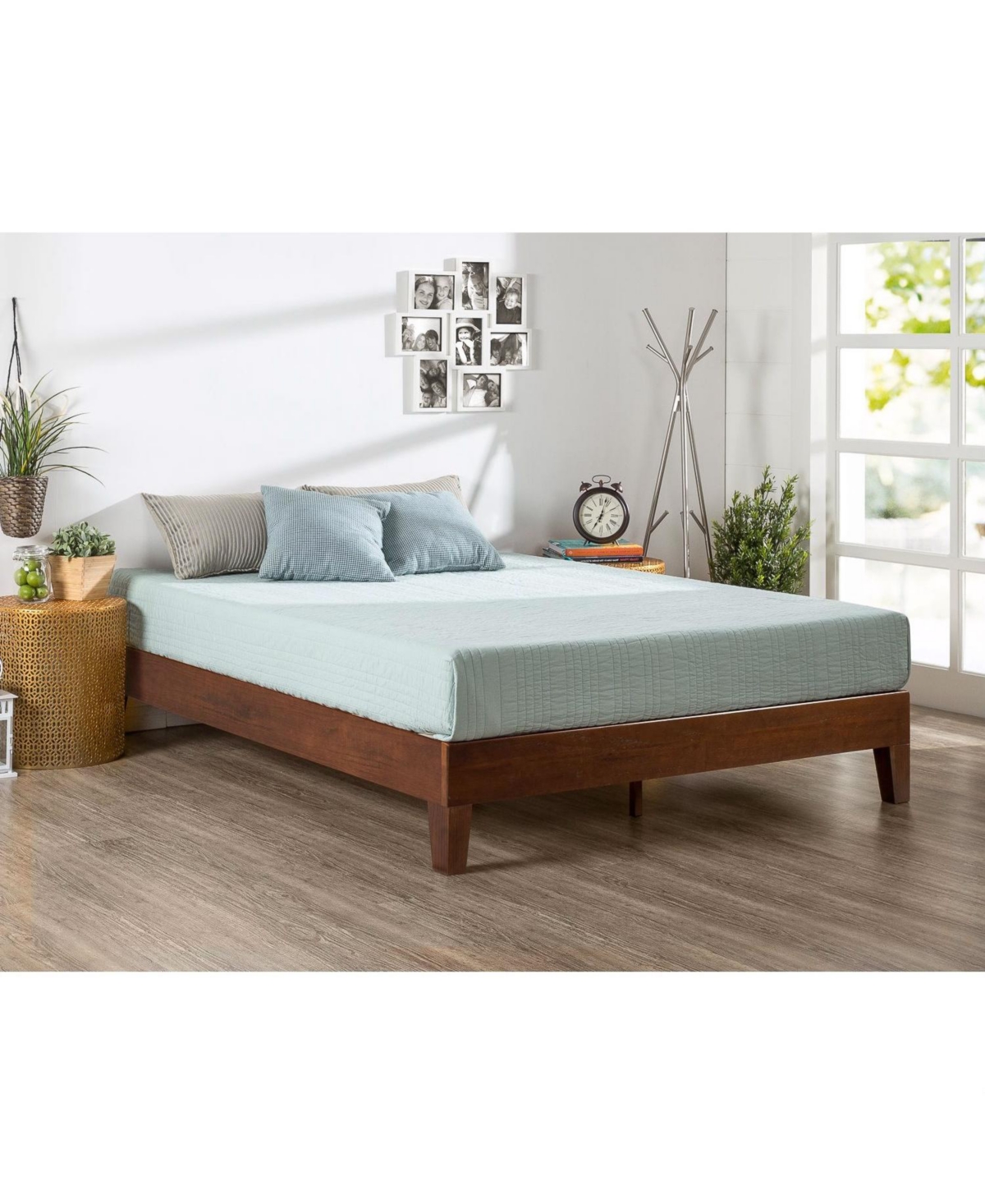 Slickblue Pine Finish Solid Wood Platform Bed Frame for Bedrooms