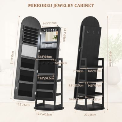LED Jewelry Cabinet with Arched Mirror and Lockable Design