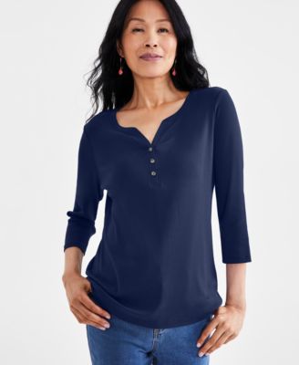 Women's Cotton 3/4-Sleeve Henley Top