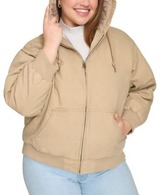 Plus Size Quilted Lined Zip-Front Bomber Jacket