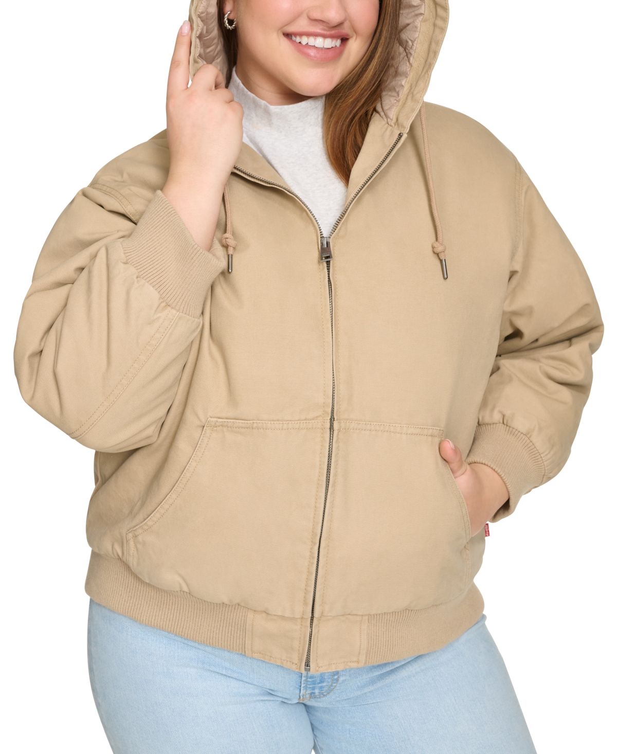 Levi's Plus Size Relaxed-fit Zip-front Hooded Bomber Jacket In Tan