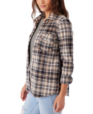 Juniors' Zuma Button-Front Plaid Sleeve Shirt